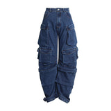 Street Wide-Legged Jeans Women's New Autumn 2025 New Fashion High-Waisted Trousers Multi-Pocket Workwear Casual