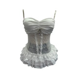 Eager Heavy-Working Transduce Mesh Lace Spliced Ribbon Ribbon Strap Chest Pad Tector Blouse