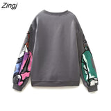 Women Fashion Modern Ladies Print Loose Fleece Sweatshirts Female O Neck Long Sleeve Hoodies Chic Pullovers Tops