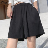 Women Summer Solid Ice-silk Drape High Waist Hot Sale 5XL Loose Korean-style Casual All-match Wide-leg Students