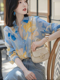 Retro Elegant Floral Long-Sleeved Shirt Women's Design Sense Of Loose Thin Autumn Dress Chiffon