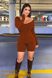 Ribbed Knit Long Sleeve Bodycon Romper One Piece Outfits Sexy Jumpsuit Playsuits 2023 Fashion Women Clothing