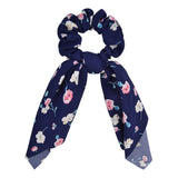 Bow Long Ribbon Hair Scrunchie Chiffon Floral Print Sweet Elastic Hair Band Ponytail Hair Scarf Hair Tie Hair