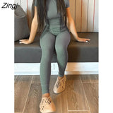 Women Tracksuit 2 Piece Set Knit Ribbed Solid Color Bodycon Sportsuit Clothes For Women
