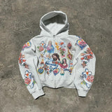 2025 Men's And Women's Hooded Sweatshirt Zipper Graffiti ID Card Print Long-Sleeved Hoodie