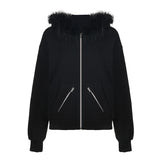 Cloth Forget Zipper Split Heavy Industry Plush Hooded Hoodie High Street BF Wind Loose Casual Coat