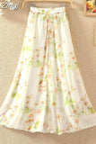 floral print chiffon skirts women Sprint Summer korean A line Pink streetwear high waist ladies midi
