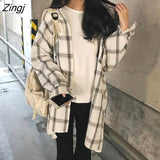 Women Classic Long Plaid Vintage Simple Student Korean Style Womens Shirts All-match Casual Soft Harajuku Fashion