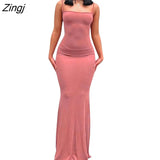 Women’s Summer Suspender Bodycon Slim Fit Long Dress Fashion Solid Color Spaghetti Strap Party Tight