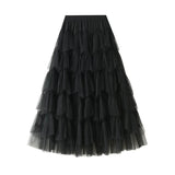 Skirt 2025 Autumn New Mesh Dress Design Half-Dress Net Yarn Splicing Ponpong Skirt