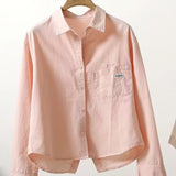 Shirt Women 2025 Spring And Autumn New Embroidery Letter Pocket Loose Casual Shirt Women Casual