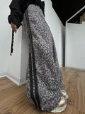 Leopard-Print Tug Trousers Women's Tide In 2025 Spring Side Stripes Loose Thin Broad Leg Trousers