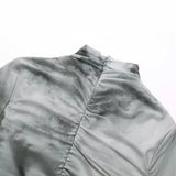New Silk Screen Printing Pleated Trim Blouse