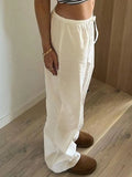 Basic Solid Color Drawstring Straight Leg Pants-Outfit