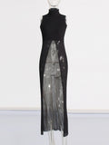 Spring 2025 New Temperament Commuting Wind Half-High Collar Plus Long Sleeveless Solid Color Knitted Sweater