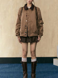 Zingj Brown Cleanfit Bump Color Jacket Coat Female Spring And Autumn Design Sense Lapel Versatile Niche Top