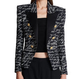 Autumn Star Fashion English Letter Print Double Buckle Repair Suit Jacket