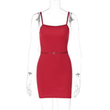 Patchwork Solid Spaghetti Bodycon Dress- Outfit