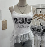 Shooting Lace Sling Vest Irregular Ribbon Hot Wear Print Short-Sleeved Top