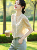 Small Fresh Short Sleeve Chiffon Shirt Women's Summer 2025 New Temperament Elegant Printed Shirt V Collar