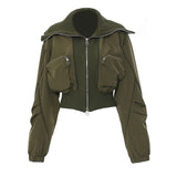 New Personality Casual Three-Dimensional Zipper Pocket Big Collar Baseball Uniform Coat Female