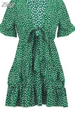 2023 Women Dress Boho Floral Ruffle Short Mini Dress Summer Knot Sexy V-Neck Party Holiday Dress Femme vestido de