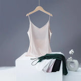 Silk Women Camis Tops Woman V-neck Satin Tank Tops Women Sleeveless Silk White Tops 3XL Sexy Satin Halter Top OL