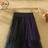 Mesh Pleated Women Elastic Waist Patchwork 2023 Spring Summer Elegant Romantic Girls Long Skirts