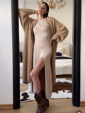 Autumn And Winter Hot Sweater Suit Women Loose Long Version Imitation Cardigan + Open Fork