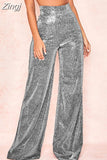 Sexy Translucent High Waist Bright Silk Straight Pants for Women Y2K Fashion Loose Wid-Leg Pants Party Clubwear