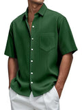 New Men's Solid Color Loose Comfortable Buffly Striped Short-Sleeved Button