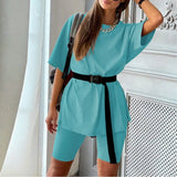 Spring And Summer New Hot Women's Clothing Two Sets With Belts Solid Color Home Loose Sports Fashion Leisure