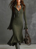 Fashion Elegant Temperament Zippered Horn Sleeve Knitted Fishtail
