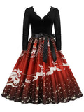 Women Christmas Dress Winter Long Sleeve V Neck Pumpkin Print Halloween Costume Party Dresses Casual Vintage S~3XL