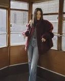 Burgundy Solid Baseball Jacket- Outfit