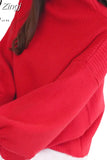 Winter Women Sweater Fashion Turtleneck Lantern Sleeve Pullovers Loose Knitted Female Jumper Tops Pull