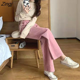 Brown Corduroy Cargo Pants Women Korean Harajuku Loose Trousers Female 90s Street Casual High Waist Winter Warm