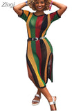 Special Design 2023 New Popular Casual Style Women Dress Striped Hollow Out O-neck Short Sleeve Midi Dress