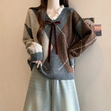 Red Riger Sweater Woman 2025 Spring New Large-Size Fat Lys V Collar Knitted Christmas Shirt Retro