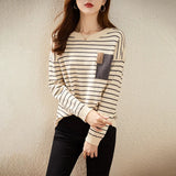 Round Collar Stripe Cashmere Knit Sweater Female Qiu Dong New Style Korean Version Temperament Loose Joker Bottom Unlined Upper
