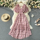 Zingj Wind Temperament Sweet Broken Flower V Collar Dress Beach Vacation Snow Spinning A Word Long