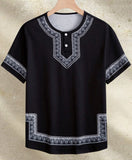 Men's Summer Casual Short-Sleeved Digital Prints Flower Curved Hem