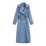 Women's Spring And Autumn New Loose Double Buckle With Belt Denim Wind Coat British