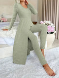 Autumn And Winter Design With A Sense Of Round Neck Opening Fork Long Coat Trousers Casual Fashion