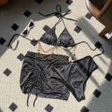 2024 New Sexy Drawstring Strap Flashing Splint Diamond Chain Three-Piece Swimsuit