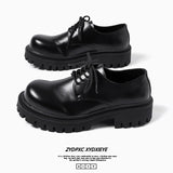 Zingj Men's Big Head Thick Sole Premium Summer Casual Leather Shoes Round Head British Port Wind Low Top Martin Boots