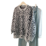 European Version Of Retro Lazy Chic Leopard Single-Rower Buckle 2025 Knitted Cardigan Sweater Coat Women's
