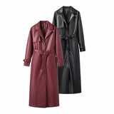 Women's Clothing Explosion In The Long Leather Coat Loose Large Version Of The Big Atmosphere Of The Coat