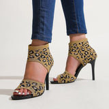 Fabric High Heel Fish Mouth Sandals Female Leopard Tip-Tip Exposed Sexy Large Fashion