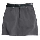 Real Shooting Gray Short Skirt Women's Summer Leisure High-Waisted Thin A-Body Skirt Anti-Walking Bag Hip Skirt With Belt